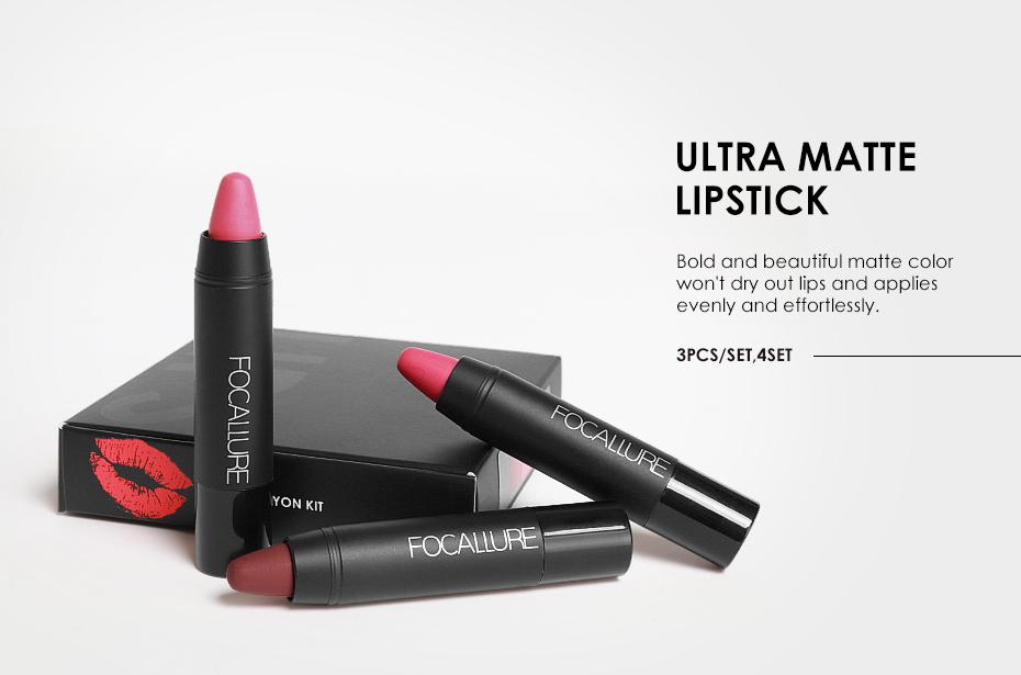 Focallure WaterProof Matt Lipstick (Pack of 3)