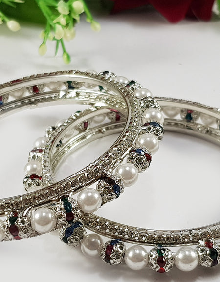 Silver Pearl Bangles