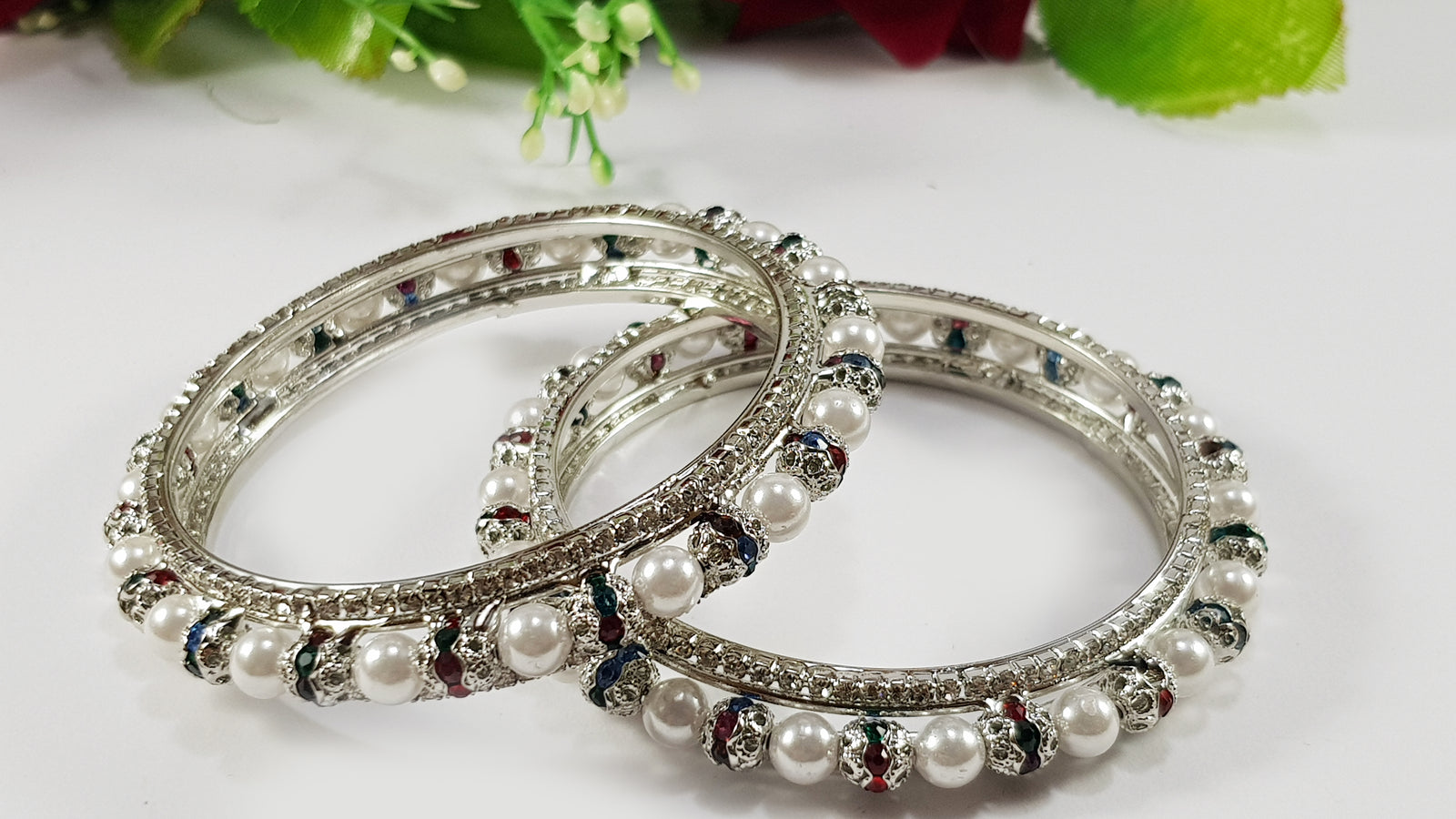 Silver Pearl Bangles