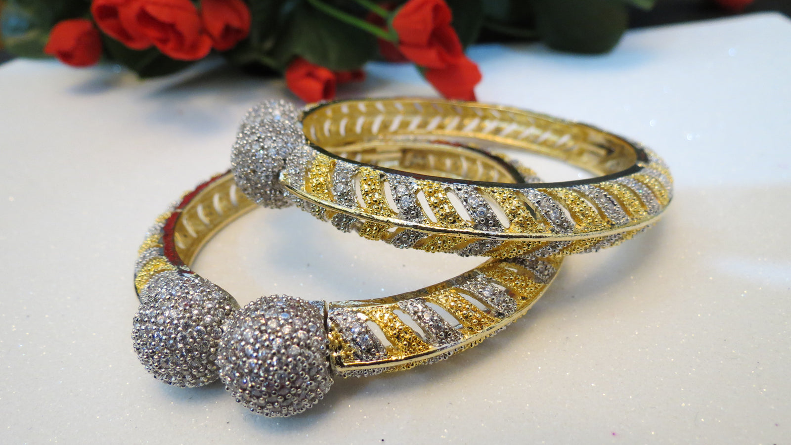 Two Tone Zircon Bangle - 1 Piece