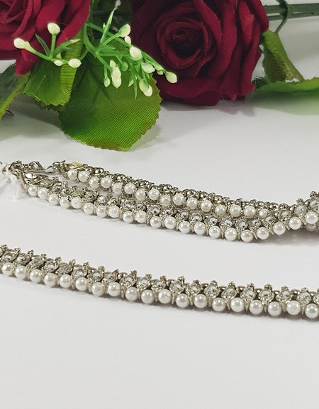 Silver Anklet with Pearls