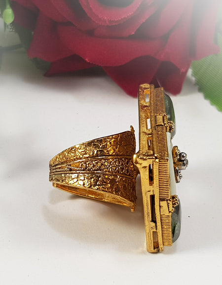 Grey & White Kundan Ring