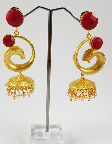 Red Jhumki Earrings