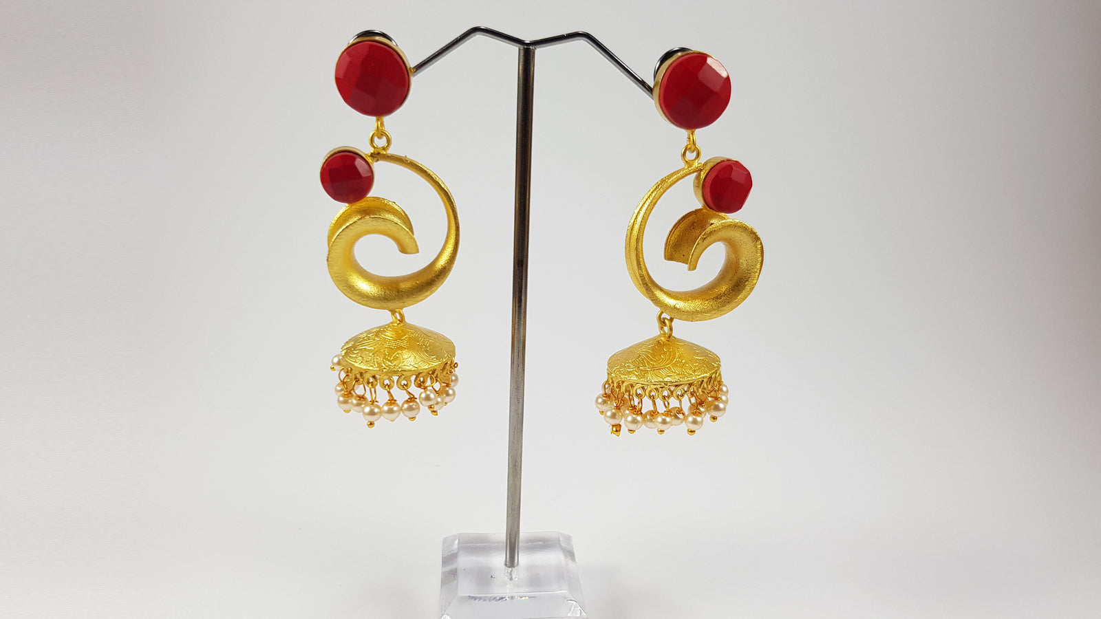 Red Jhumki Earrings