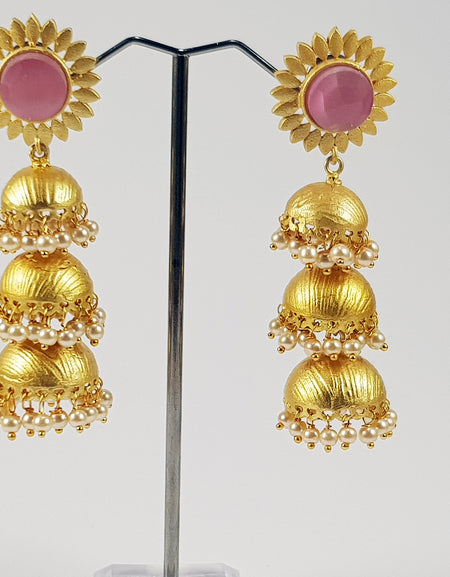 Pink Jhumki Earrings Long