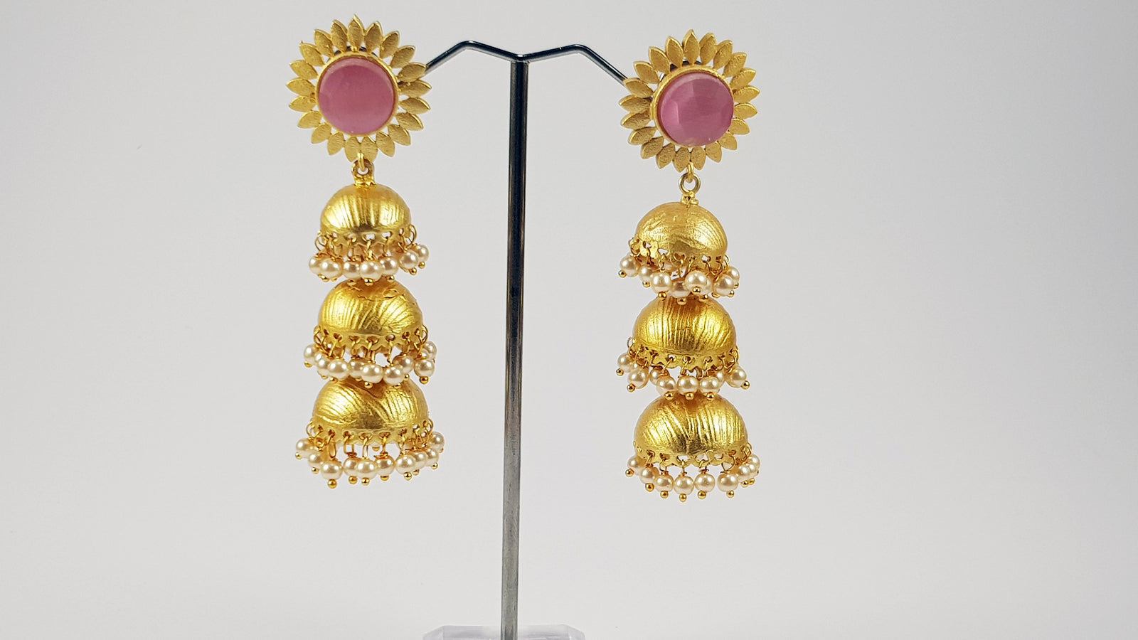 Pink Jhumki Earrings Long