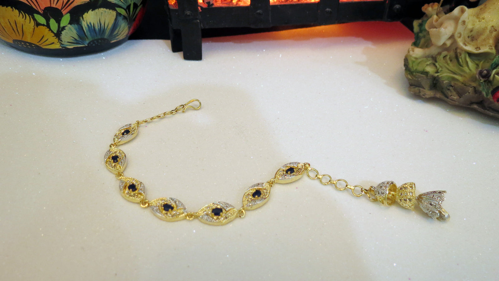 Black Stone Chain Bracelet - Hanging