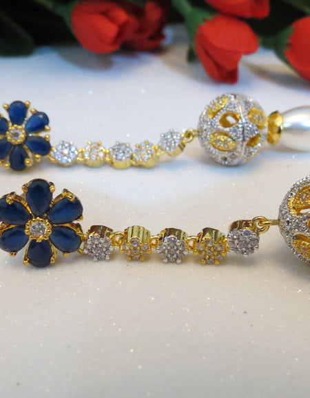 Hanging Pearl Earrings - Blue