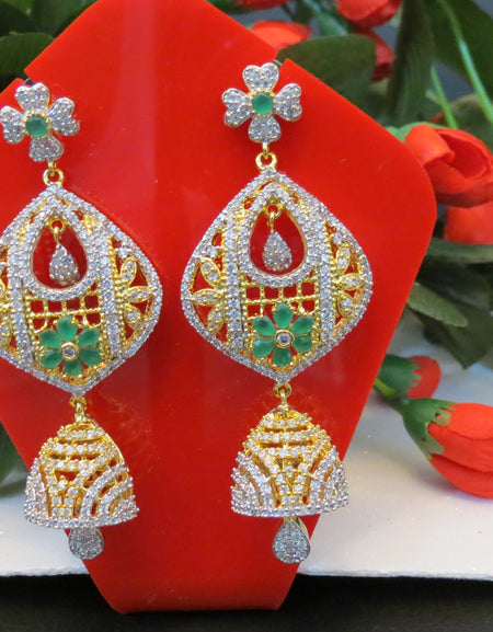 Large Earrings Green Stone