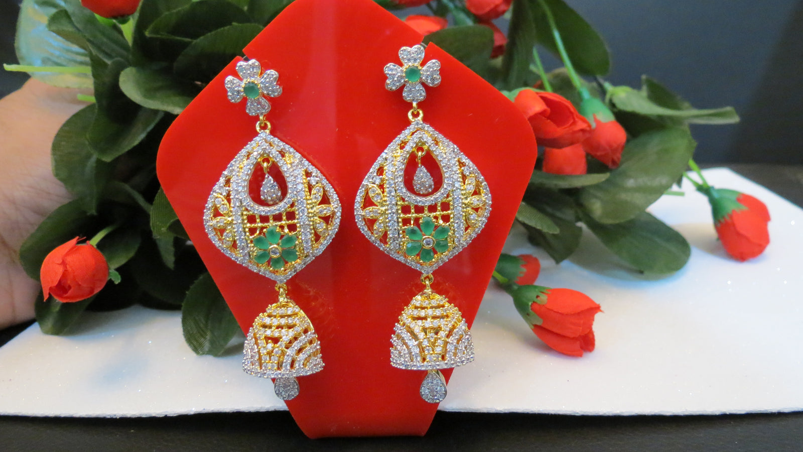 Large Earrings Green Stone