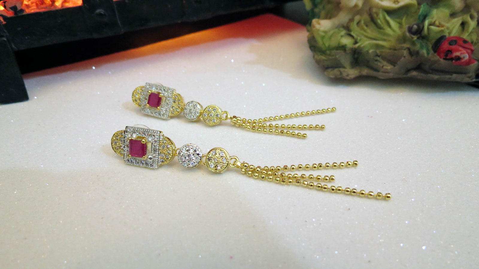 Earings with Ruby and Zircon